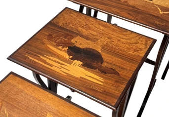 Art Nouveau Set of Four Nesting Tables by Emile Galle Nancy France, 1900s